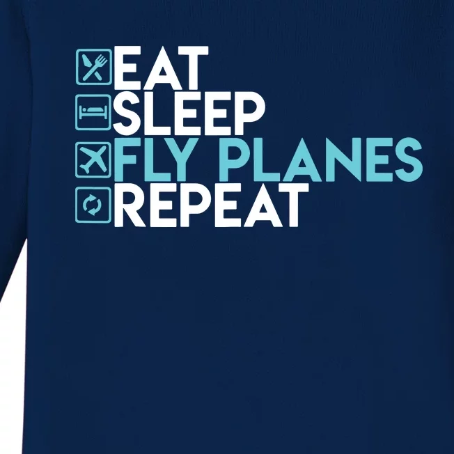 Eat Sleep Fly Planes Repeat Trendy Airplane Pilot Baby Long Sleeve Bodysuit