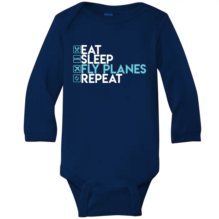 Eat Sleep Fly Planes Repeat Trendy Airplane Pilot Baby Long Sleeve Bodysuit