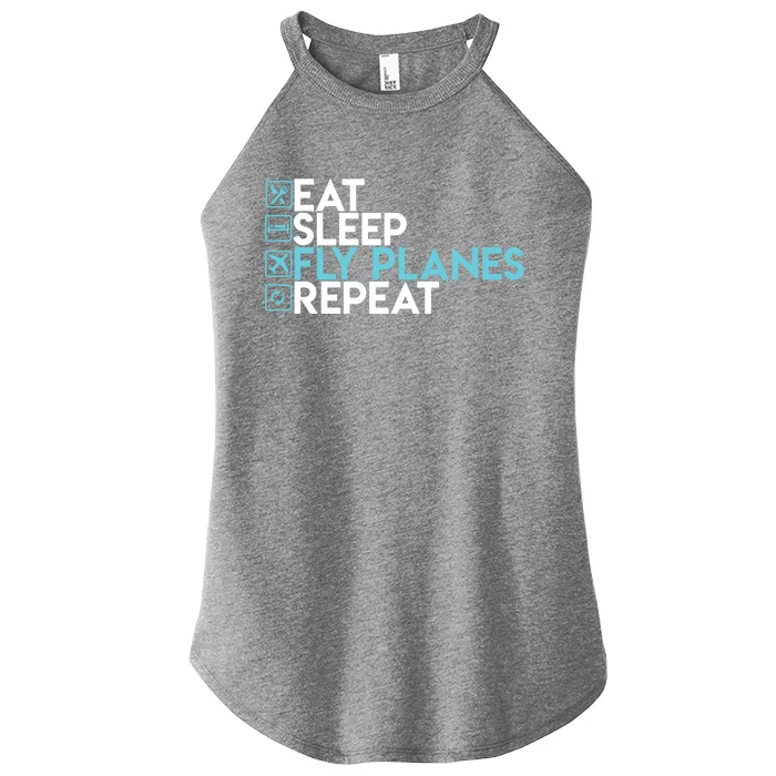 Eat Sleep Fly Planes Repeat Trendy Airplane Pilot Women’s Perfect Tri Rocker Tank