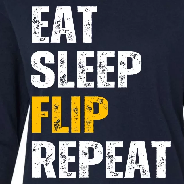 Eat Sleep Flip Repeat Funny Gymnastics Parkour Flipping Womens Cotton Relaxed Long Sleeve T-Shirt