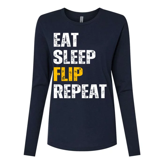 Eat Sleep Flip Repeat Funny Gymnastics Parkour Flipping Womens Cotton Relaxed Long Sleeve T-Shirt