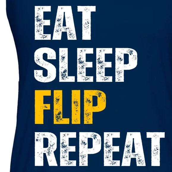 Eat Sleep Flip Repeat Funny Gymnastics Parkour Flipping Ladies Essential Flowy Tank