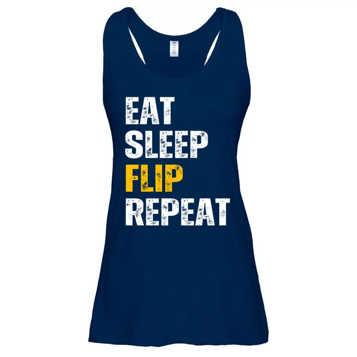 Eat Sleep Flip Repeat Funny Gymnastics Parkour Flipping Ladies Essential Flowy Tank