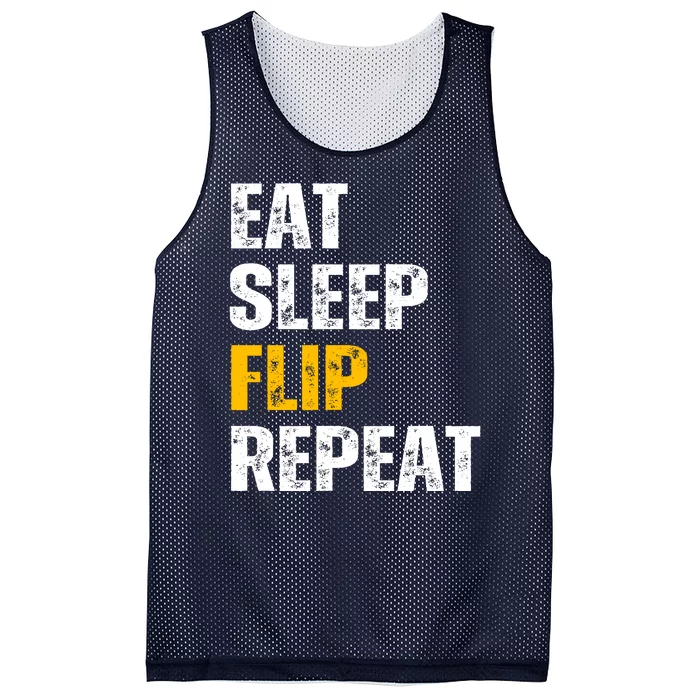 Eat Sleep Flip Repeat Funny Gymnastics Parkour Flipping Mesh Reversible Basketball Jersey Tank