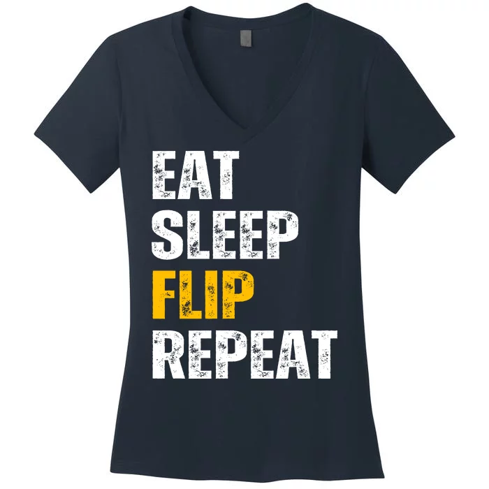 Eat Sleep Flip Repeat Funny Gymnastics Parkour Flipping Women's V-Neck T-Shirt