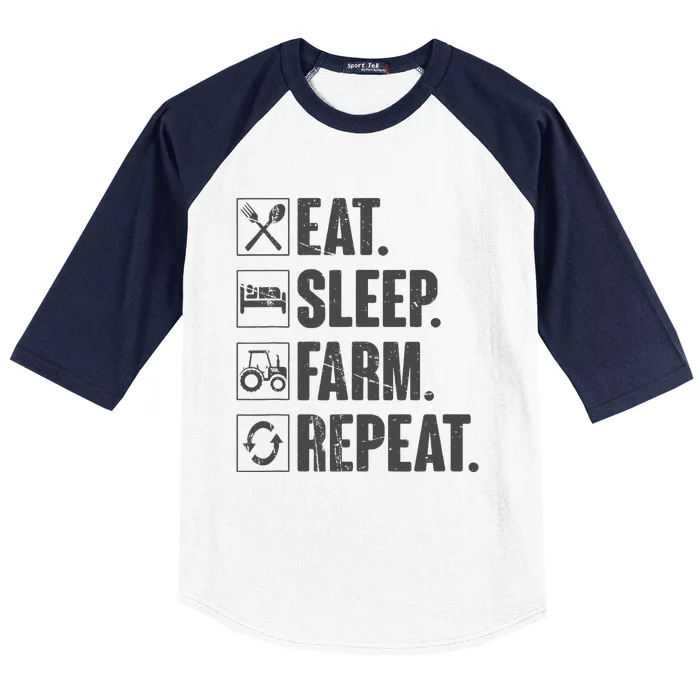 Eat Sleep Farm Repeat Funny Farmer Farming Baseball Sleeve Shirt