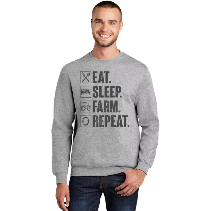 Eat Sleep Farm Repeat Funny Farmer Farming Tall Sweatshirt