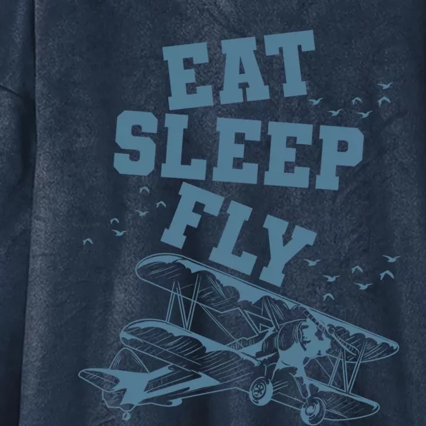 Eat Sleep Fly Fly A Propeller Plane Gift Hooded Wearable Blanket