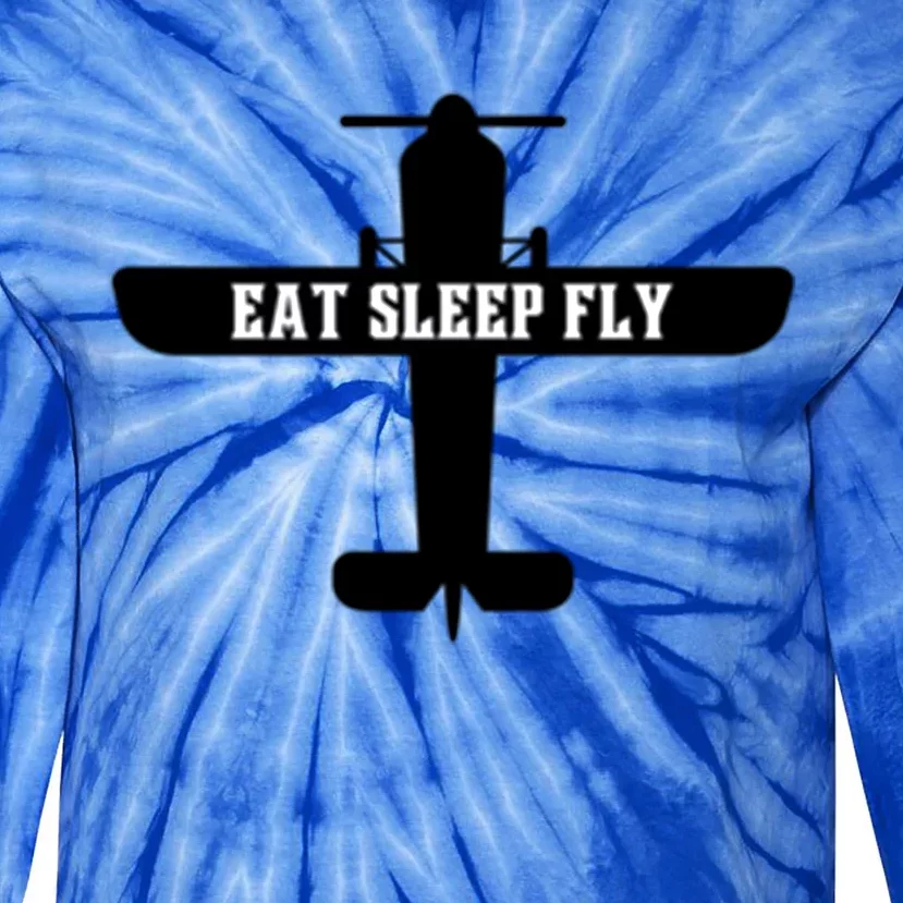 Eat Sleep Fly Pilot Outfit Airplane Runway Aviator Aviation Meaningful Gift Tie-Dye Long Sleeve Shirt