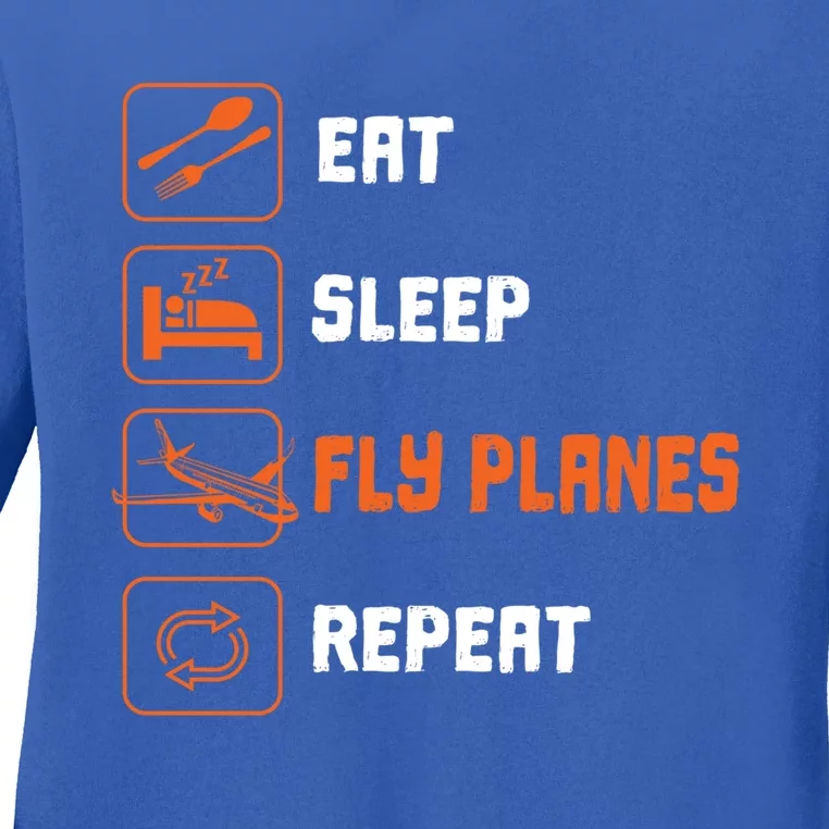 Eat Sleep Fly Planes Repeat Pilot Flying Gift Ladies Long Sleeve Shirt