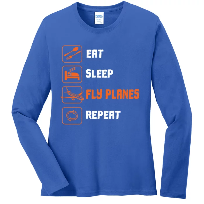 Eat Sleep Fly Planes Repeat Pilot Flying Gift Ladies Long Sleeve Shirt