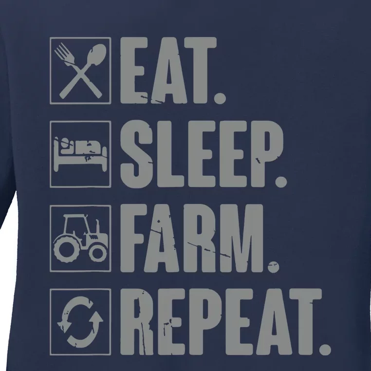 Eat Sleep Farm Repeat Funny Farmer Farming Gift Ladies Long Sleeve Shirt