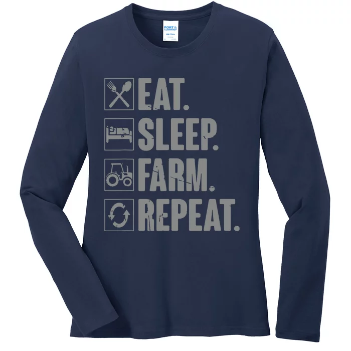 Eat Sleep Farm Repeat Funny Farmer Farming Gift Ladies Long Sleeve Shirt