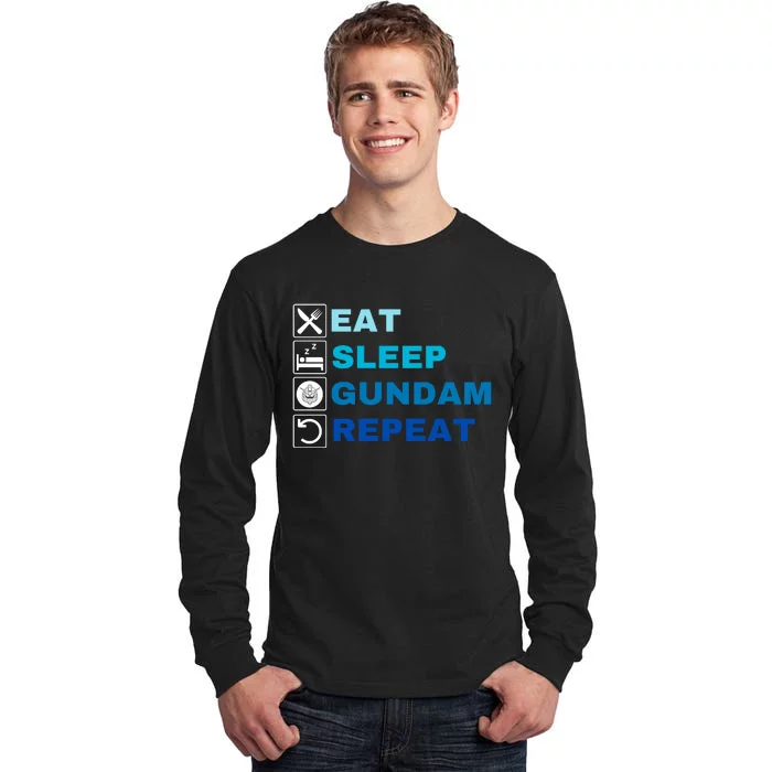 Eat Sleep Gundam Repeat, Funny Anime, Funny Manga, Funny Gundam Tall Long Sleeve T-Shirt