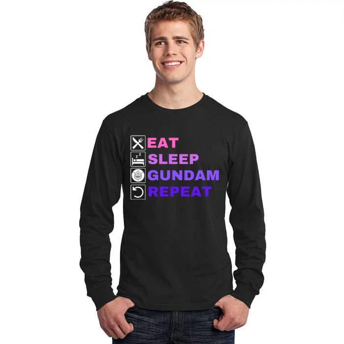 Eat Sleep Gundam Repeat, Funny Gundam, Funny Anime, Funny Manga Tall Long Sleeve T-Shirt