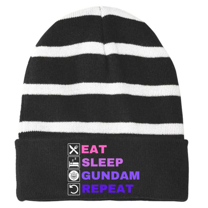 Eat Sleep Gundam Repeat, Funny Gundam, Funny Anime, Funny Manga Striped Beanie with Solid Band