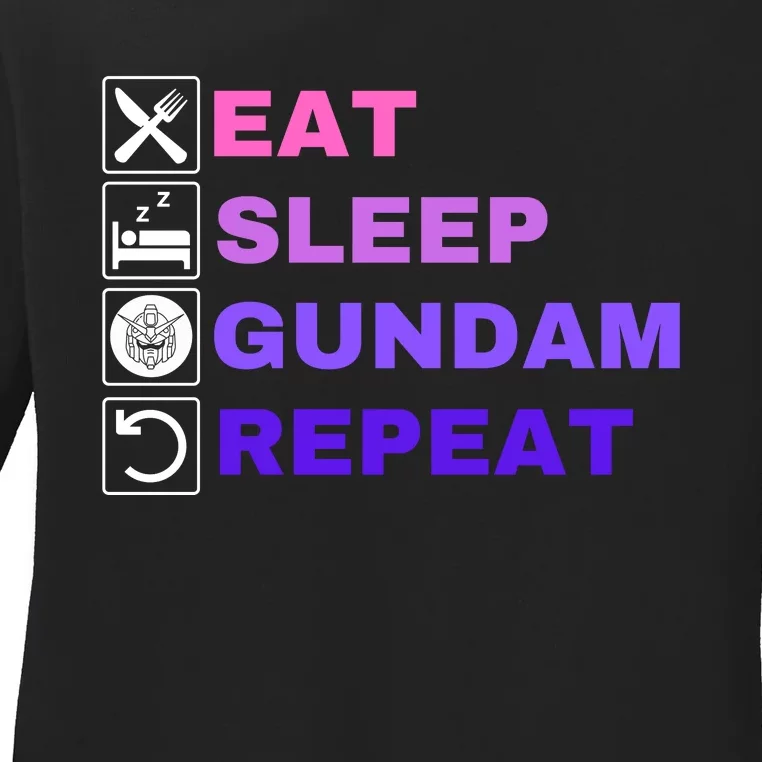 Eat Sleep Gundam Repeat, Funny Gundam, Funny Anime, Funny Manga Ladies Long Sleeve Shirt