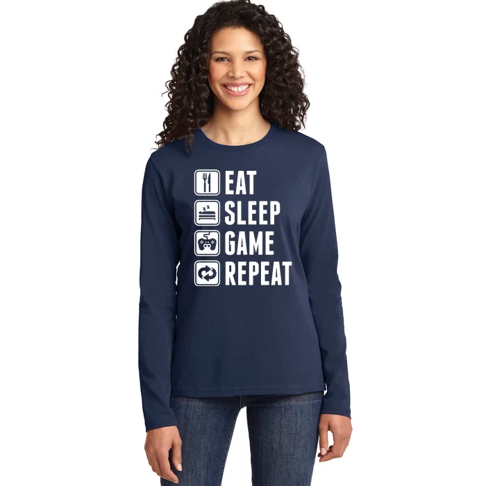 Eat Sleep Game Repeat Ladies Long Sleeve Shirt