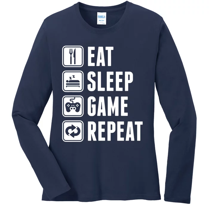 Eat Sleep Game Repeat Ladies Long Sleeve Shirt