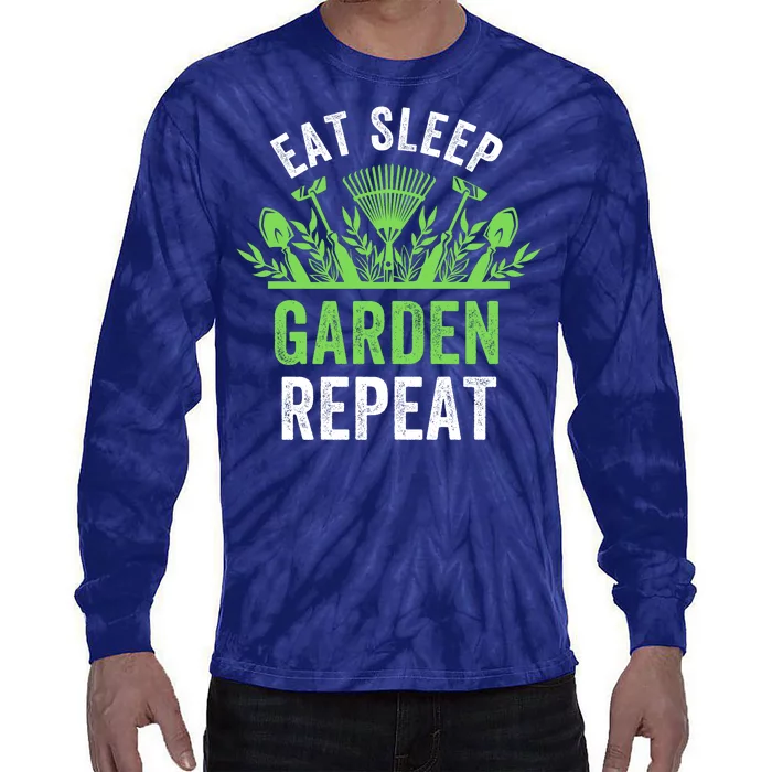 Eat Sleep Garden Repeat Funny Gardener Funny Plant Lover Funny Garden Lover Tie-Dye Long Sleeve Shirt