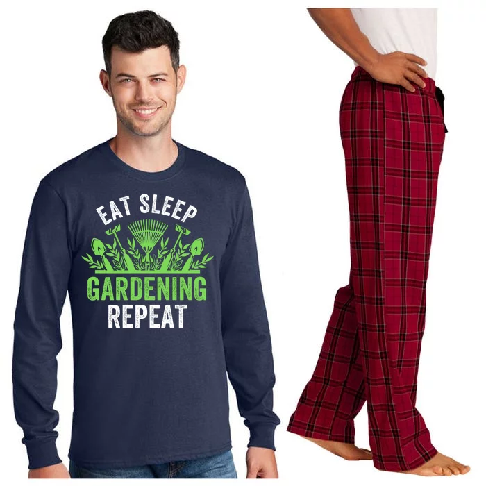 Eat Sleep Gardening Repeat Funny Gardener Funny Plant Lover Funny Plant Lover Long Sleeve Pajama Set