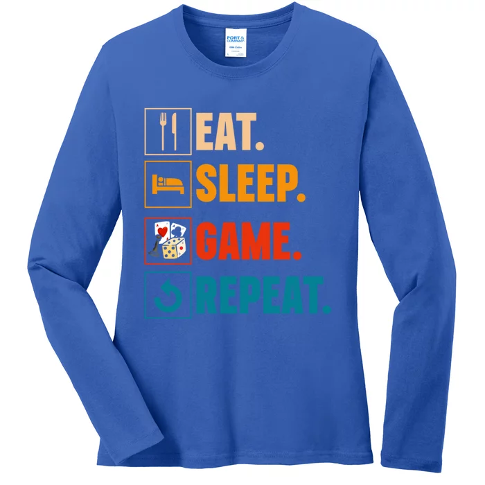 Eat Sleep Game Repeat Game Night Cool Gift Ladies Long Sleeve Shirt