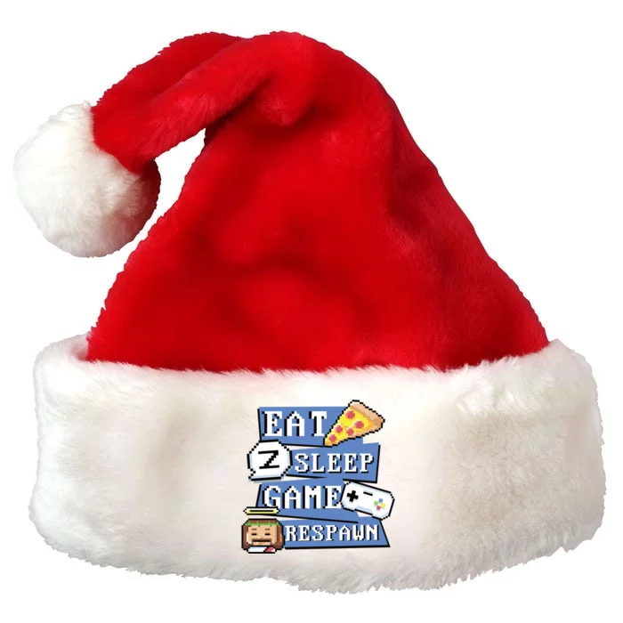 Eat Sleep Game Respawn Video Game Pixel Art For Gamer Gift Premium Christmas Santa Hat