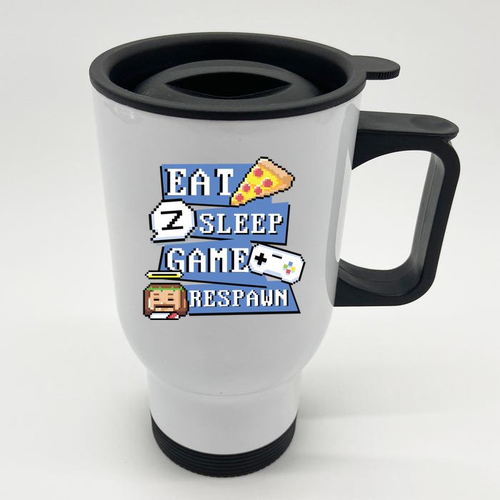 Eat Sleep Game Respawn Video Game Pixel Art For Gamer Gift Front & Back Stainless Steel Travel Mug