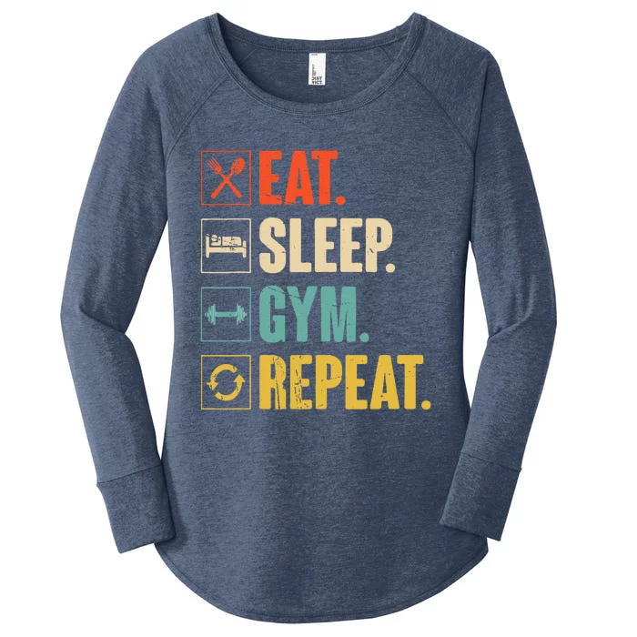 Eat Sleep Gym Repeat Funny Retro Vintage Workout Women's Perfect Tri Tunic Long Sleeve Shirt