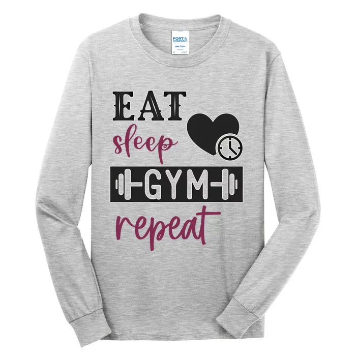 Eat Sleep Gym Repeat Athletes Battle Spirit And Gift Tall Long Sleeve T-Shirt