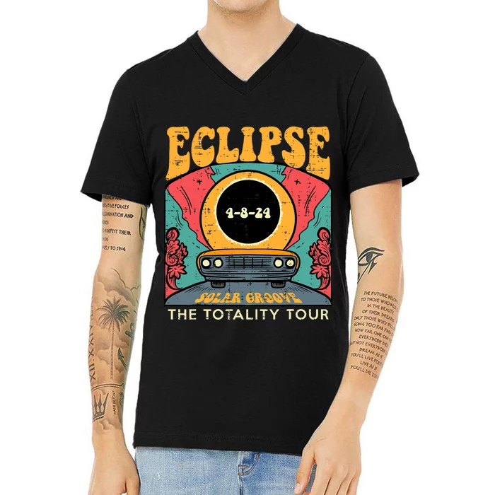 Eclipse Solar Groove Totality Retro 4.8.24 V-Neck T-Shirt