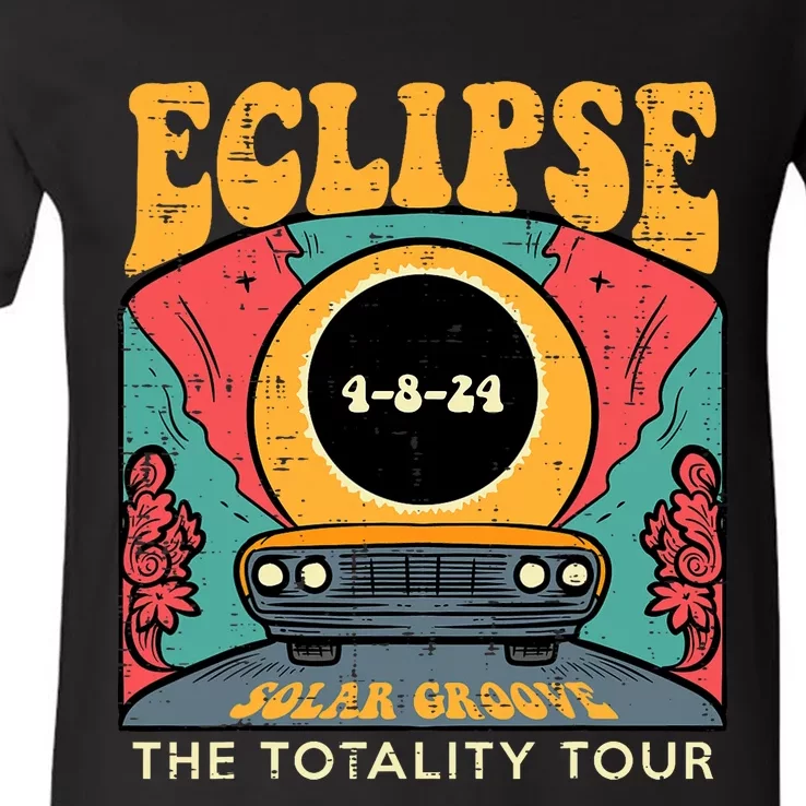 Eclipse Solar Groove Totality Retro 4.8.24 V-Neck T-Shirt