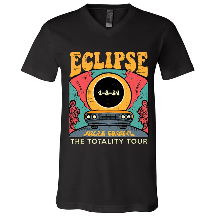 Eclipse Solar Groove Totality Retro 4.8.24 V-Neck T-Shirt