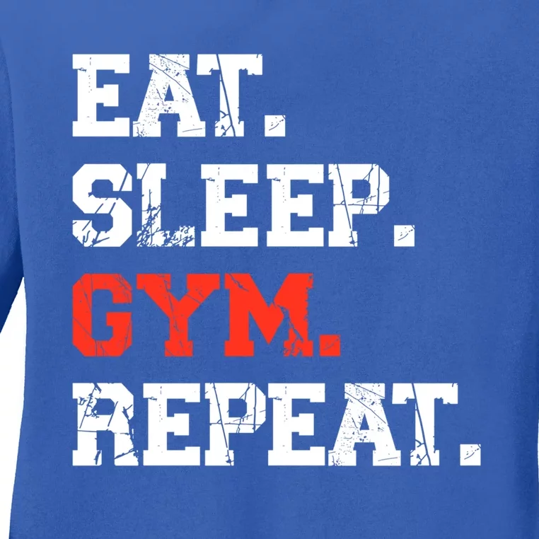 Eat Sleep Gym Repeat Funny Fitness Training Workout Gift Ladies Long Sleeve Shirt