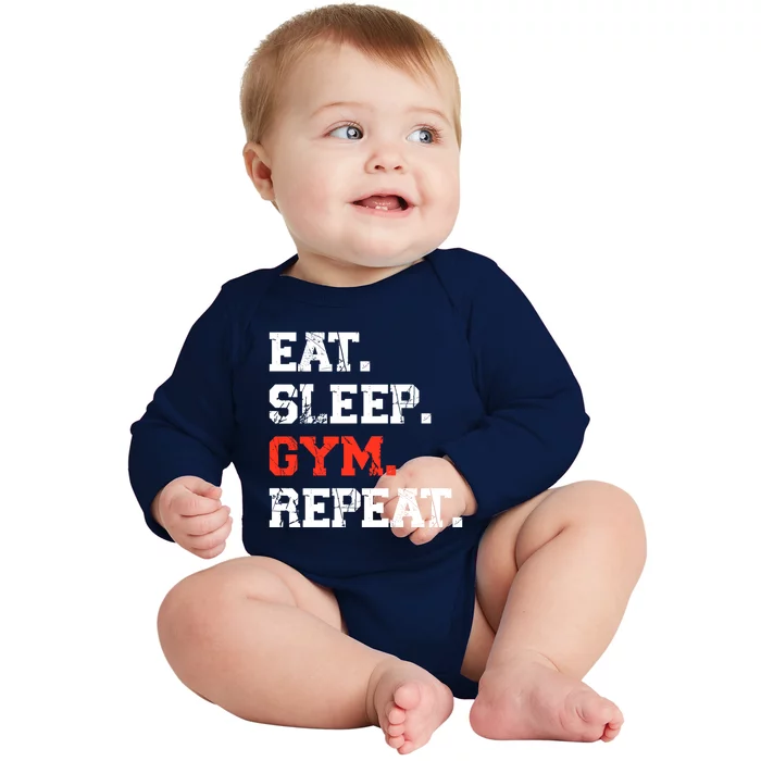 Eat Sleep Gym Repeat Funny Fitness Training Workout Gift Baby Long Sleeve Bodysuit