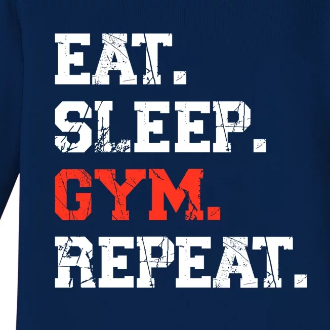 Eat Sleep Gym Repeat Funny Fitness Training Workout Gift Baby Long Sleeve Bodysuit