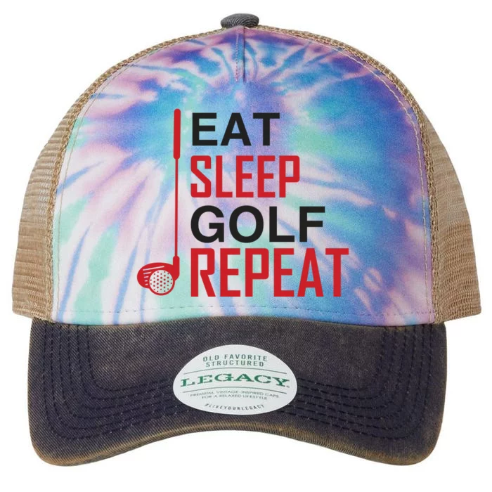 Eat Sleep Golf Repeat Legacy Tie Dye Trucker Hat