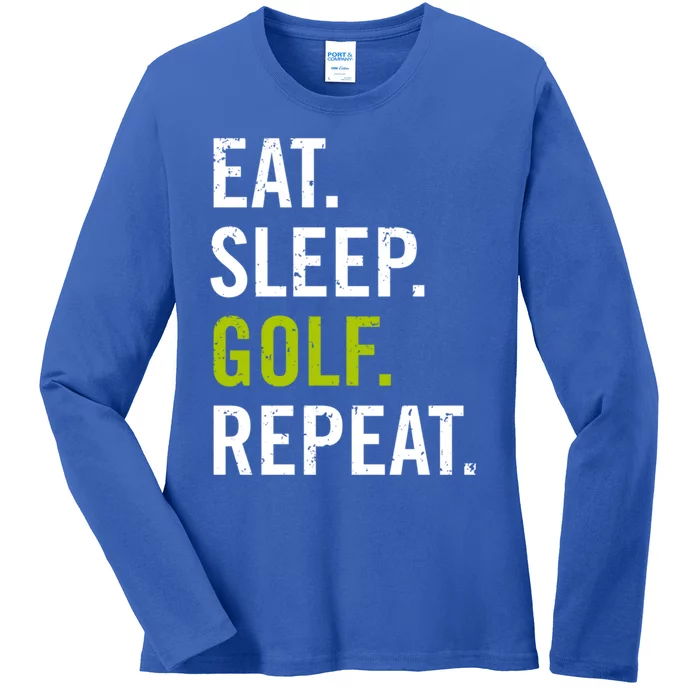 Eat Sleep Golf Repeat Funny Saying Golf Lover Vintage Retro Gift Ladies Long Sleeve Shirt