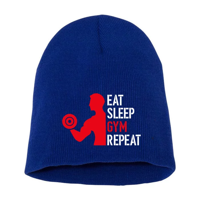 Eat Sleep Gym Repeat Workout Gift Short Acrylic Beanie