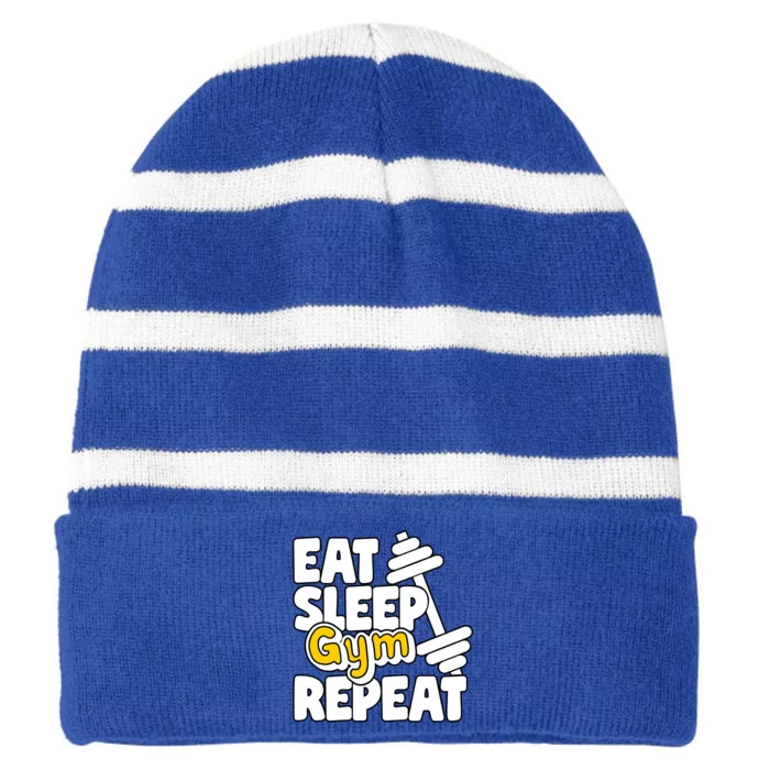 Eat Sleep Gym Repeat Workout Work Out Body Building Weights Gift Striped Beanie with Solid Band