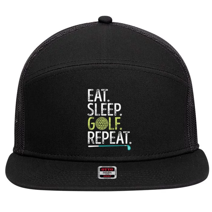 Eat Sleep Golf Repeat Player Pro Golfer Golfing Legend Golf 7 Panel Mesh Trucker Snapback Hat