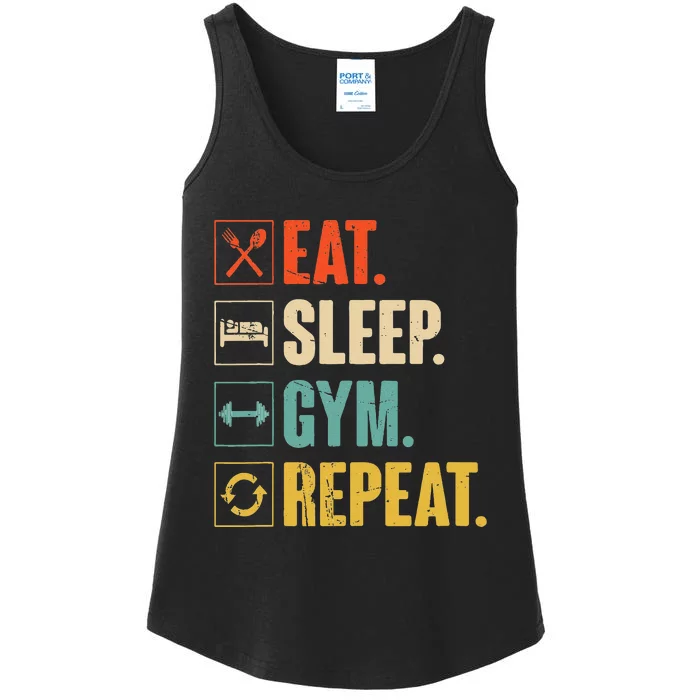 Eat Sleep Gym Repeat Funny Retro Vintage Workout Ladies Essential Tank