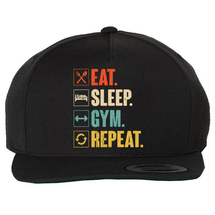 Eat Sleep Gym Repeat Funny Retro Vintage Workout Wool Snapback Cap