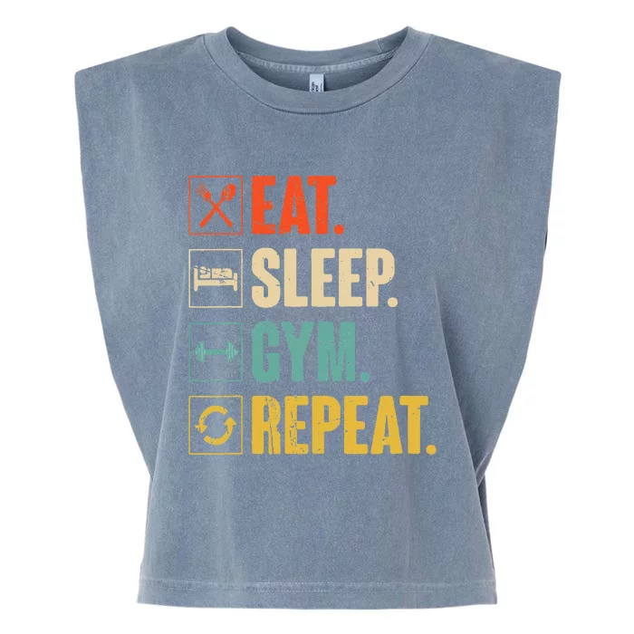 Eat Sleep Gym Repeat Funny Retro Vintage Workout Garment-Dyed Women's Muscle Tee