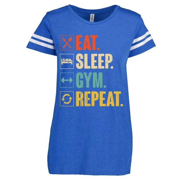 Eat Sleep Gym Repeat Funny Retro Vintage Workout Enza Ladies Jersey Football T-Shirt