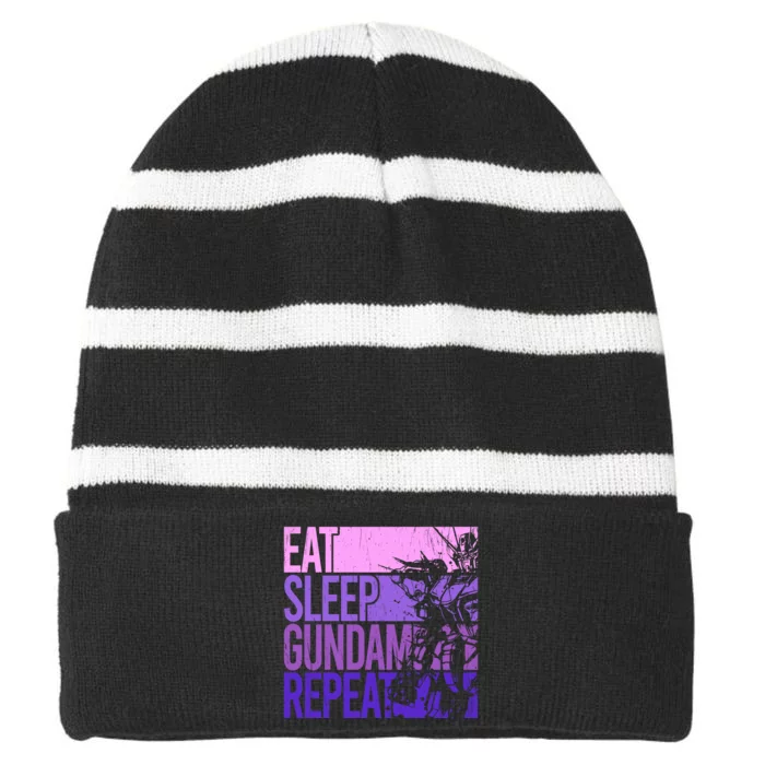 Eat Sleep Gundam Repeat, Funny Gundam, Funny Anime, Funny Manga Striped Beanie with Solid Band