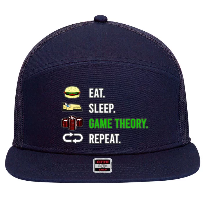 Eat Sleep Game Theory Repeat Funny Hobby Poker Player Gift 7 Panel Mesh Trucker Snapback Hat