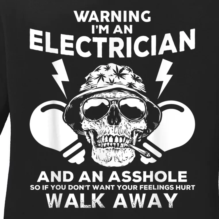 Electrician Skull Graphic Electrician Apparel Ladies Long Sleeve Shirt