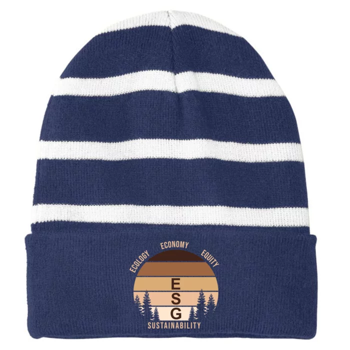 Environment Social Governance Retro ESG Striped Beanie with Solid Band