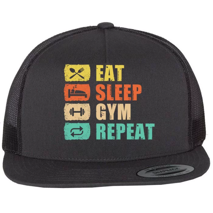 Eat Sleep Gym Repeat Flat Bill Trucker Hat